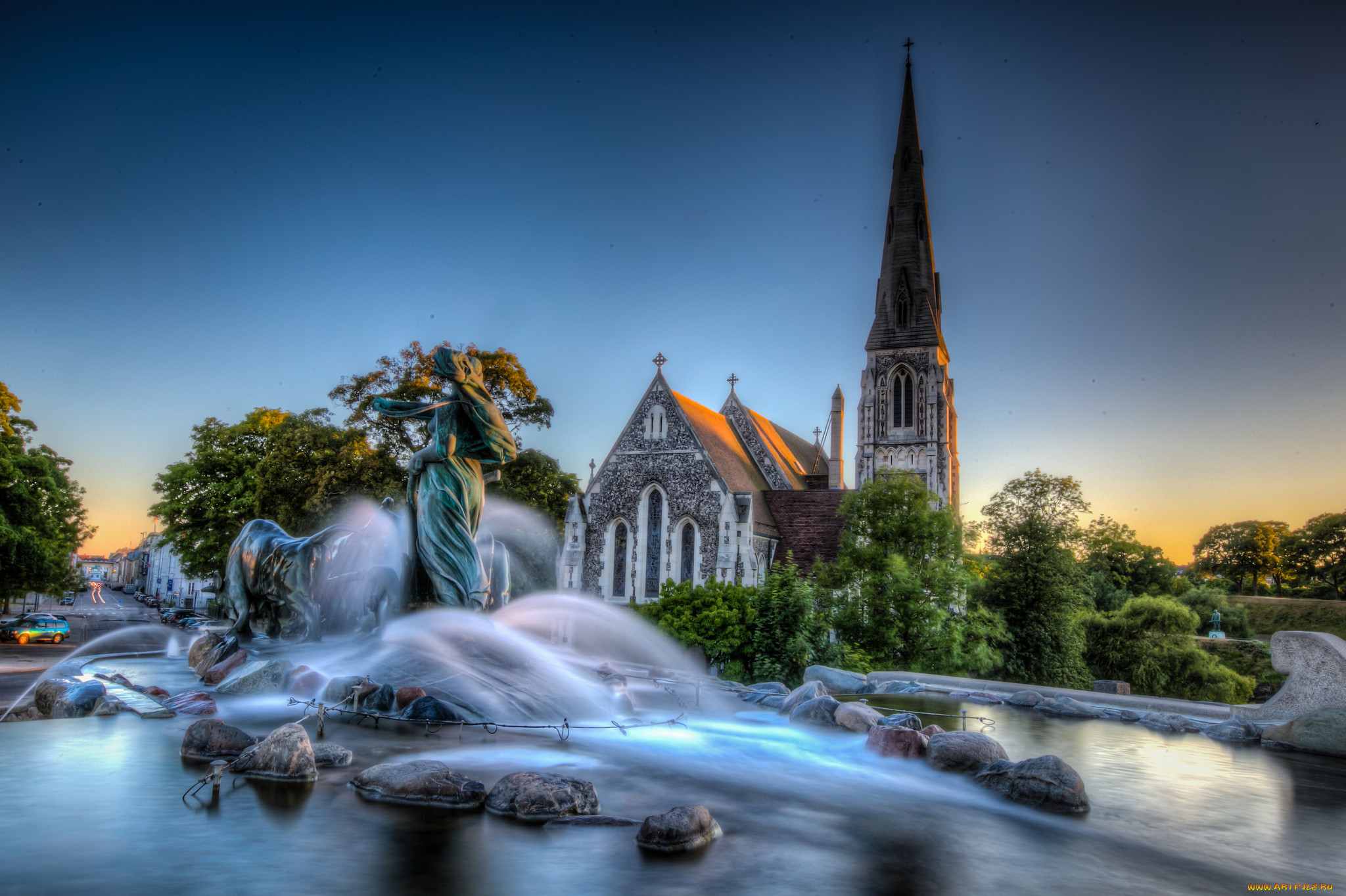 st,  alban church & gefion fountain,  copenhagen,  denmark, , - , , 